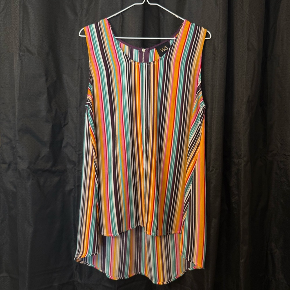 W5 Orange and Blue Asymmetrical Sleeveless Tank Top